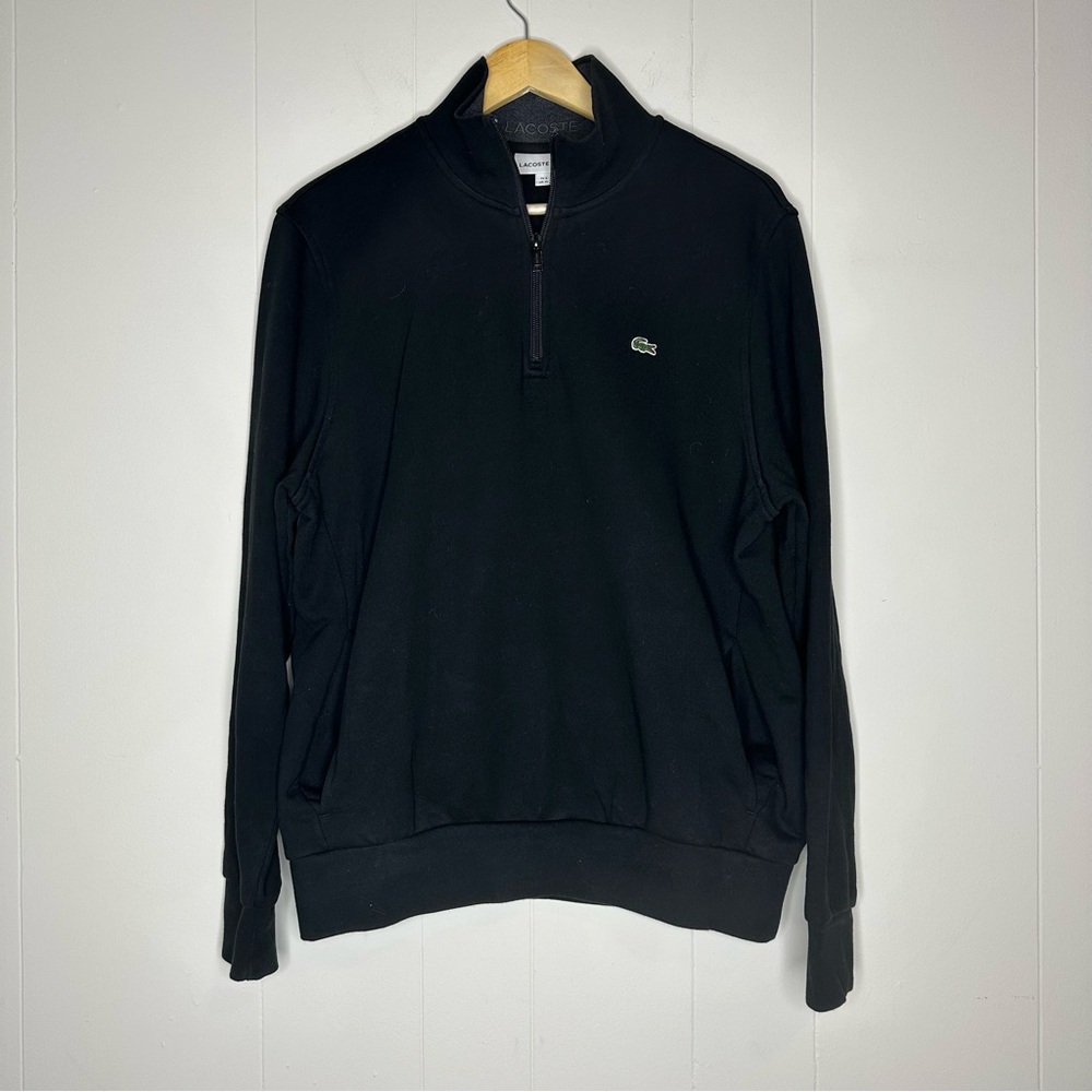 Men’s Lacoste 1/4 Zip Pullover Cotton Sweatshirt Black Size XL